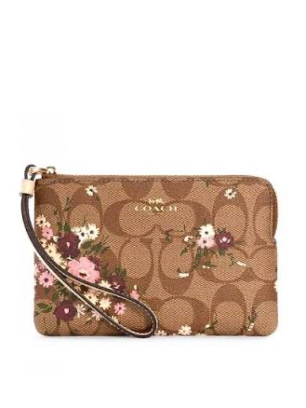NWOT COACH Signature Evergreen Floral Corner Zip Wristlet